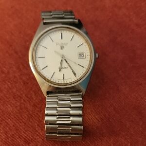 Pulsar Silver Stainless Steel Watch White Dial Date Y112-8059 80's Vintage